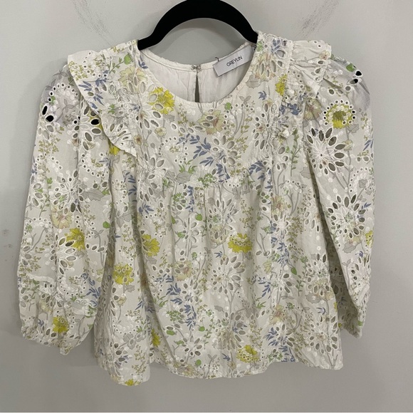 Anthropologie Greylin Piper Eyelet Lace Blouse Size XS Cottagecore Ruffled.   2 - Picture 2 of 9